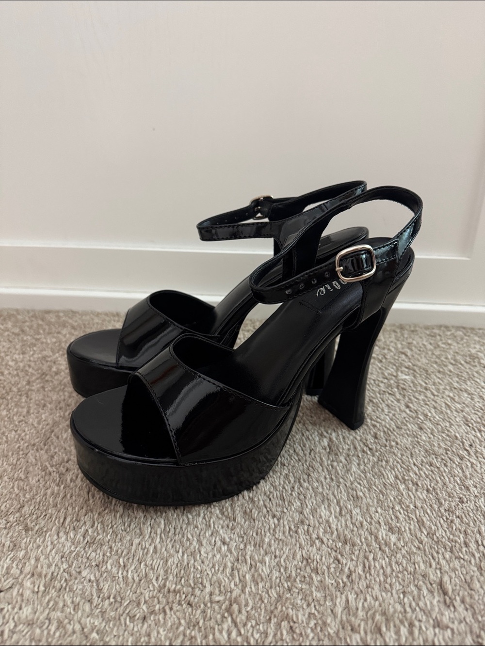 Ellie Black Patent Platform Sandals
